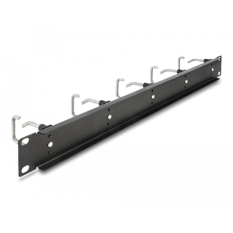 DeLOCK 19″ Cable Management Routing Panel with 5 metal hooks 1U black