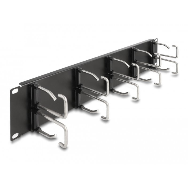 DeLOCK 19″ Cable Management Routing Panel with 10 metal hooks 2U black