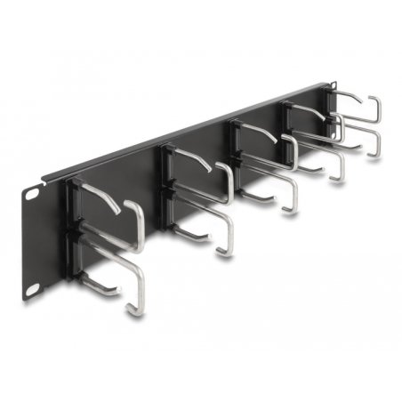 DeLOCK 19″ Cable Management Routing Panel with 10 metal hooks 2U black