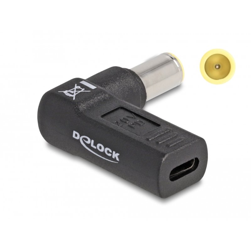 DeLOCK Adaptateur pour un câble de chargement de laptop USB Type-C femelle à IBM 7,9 x 5,5 mm mâle, angulé à 90°