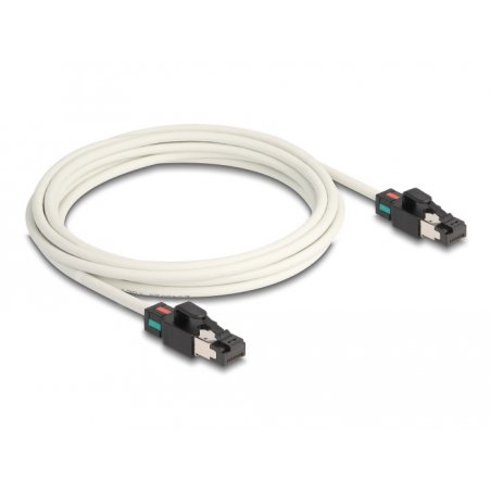 DeLOCK Network Cable RJ45 plug to plug Cat.6A S/FTP with rotatable colour clips 3 m white