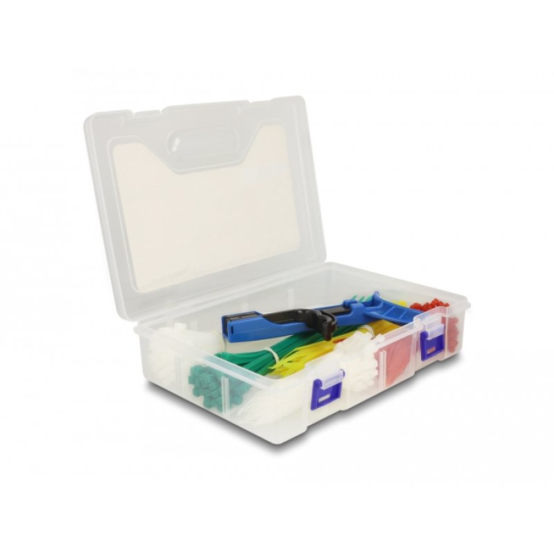DeLOCK Cable tie assortment box with tensioning tool 350 pieces assorted colours