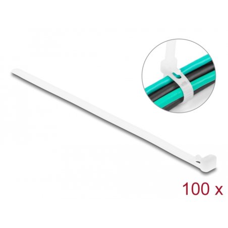 Delock Kabelbinder wiederverwendbar L 150 x B 7,2 mm 100 Stück weiß