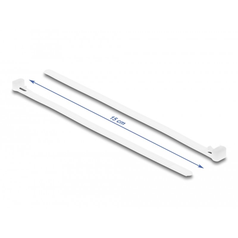 Delock Kabelbinder wiederverwendbar L 150 x B 7,2 mm 100 Stück weiß