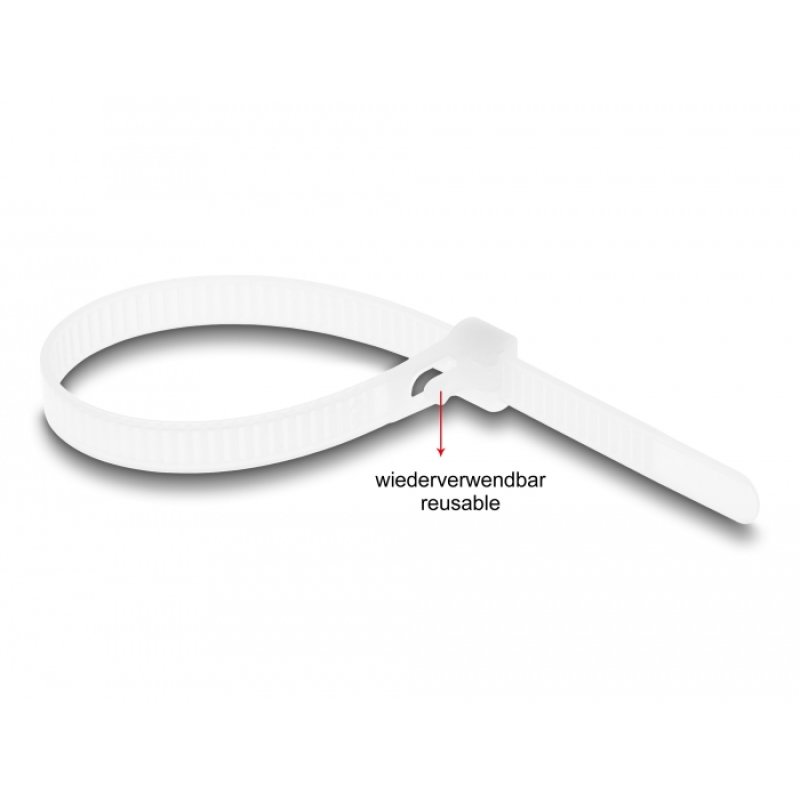 DeLOCK Serre-câbles réutilisables L 150 x l 7,2 mm, 100 unités, blancs