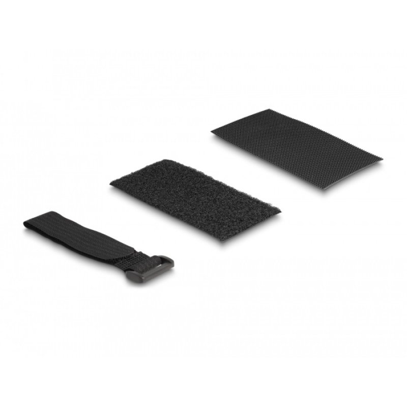 DeLOCK Hook-and-loop pad self-adhesive with hook-and-loop cable tie set 10 pieces black