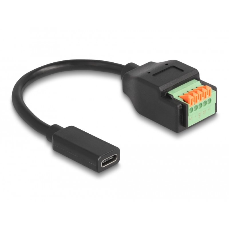 Delock USB 2.0 Kabel USB Type-C™ Buchse zu Terminalblock Adapter mit Drucktaster 15 cm