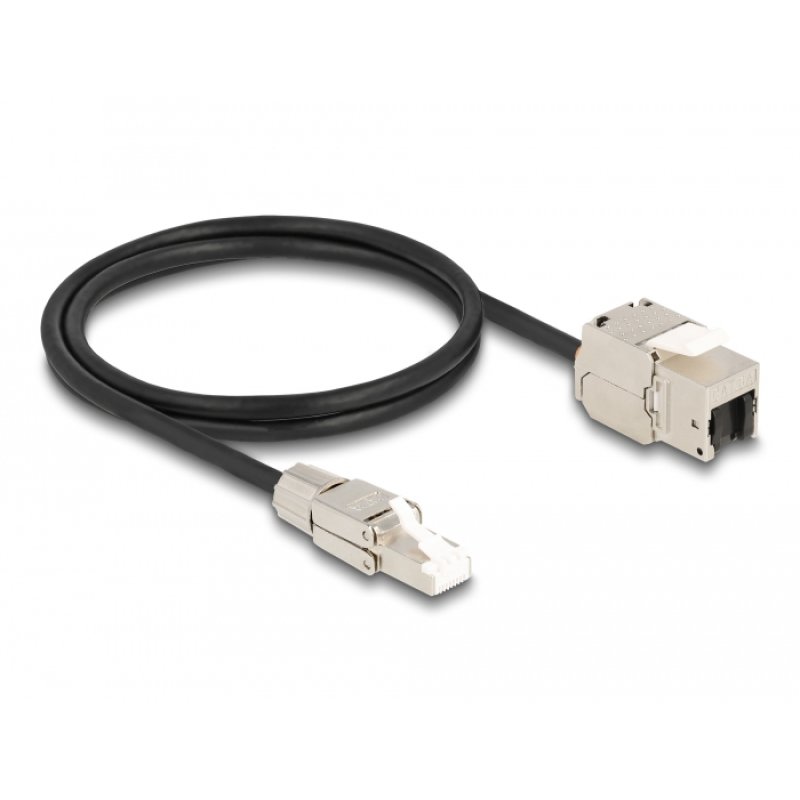Delock Kabel RJ45 Stecker feldkonfektionierbar zu Keystone Modul RJ45 Buchse Cat.6A 1 m