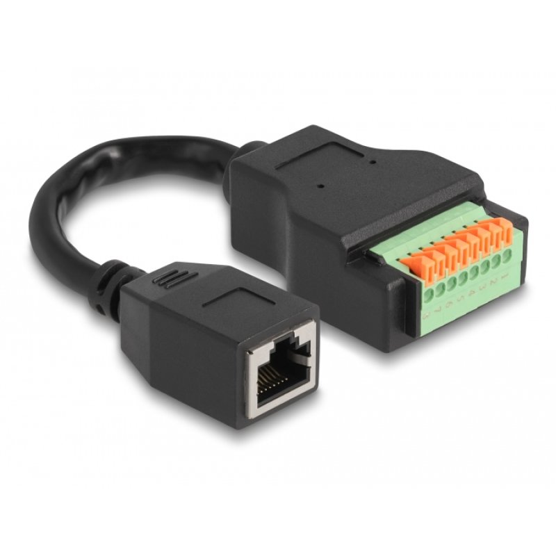 DeLOCK Câble RJ45 Cat.5e femelle vers adaptateur de bornier avec bouton-poussoir,15 cm