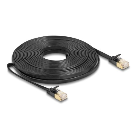 DeLOCK Câble de réseau RJ45 Cat.6A mâle à mâle avec loquet robuste et câble plat brut Cat.7 U/FTP 10 m noir