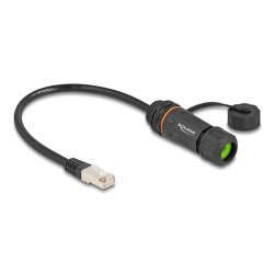 DeLOCK Cable RJ45 plug to RJ45 jack Cat.6A for built-in with M20 thread and housing IP68 dust and waterproof 25 cm black