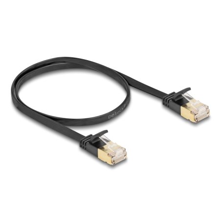 Delock RJ45 Netzwerkkabel Cat.6A Stecker zu Stecker mit robuster Rastnase und Cat.7 Rohflachbandkabel U/FTP 0,5 m
