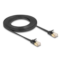 DeLOCK Câble de réseau RJ45 Cat.6A mâle à mâle avec loquet robuste et câble plat brut Cat.7 U/FTP 3 m noir