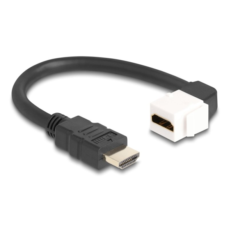 Delock Keystone Modul Kabel HDMI Stecker zu Buchse 90° gewinkelt 8K 60 Hz 20 cm schwarz