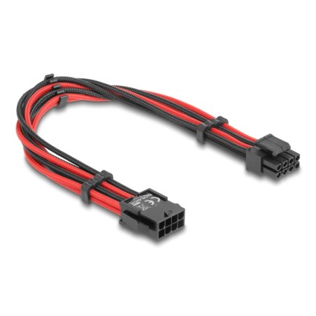 Delock Verlängerungskabel 8 Pin EPS Stecker zu 4 4 Pin EPS Buchse Textilummantelung rot-schwarz 30 cm