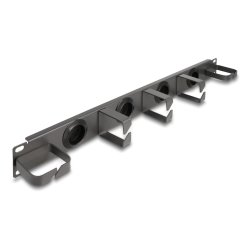Delock 19? Kabelmanagement Rangierpanel mit 4 Gummi Kabeldurchführungen und 5 Metall Bügeln 1 HE dunkelgrau