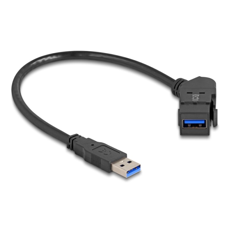 Delock Keystone Modul USB 5 Gbps Typ-A Einbaubuchse 45° gewinkelt zu Typ-A Stecker mit 30 cm Kabel schwarz