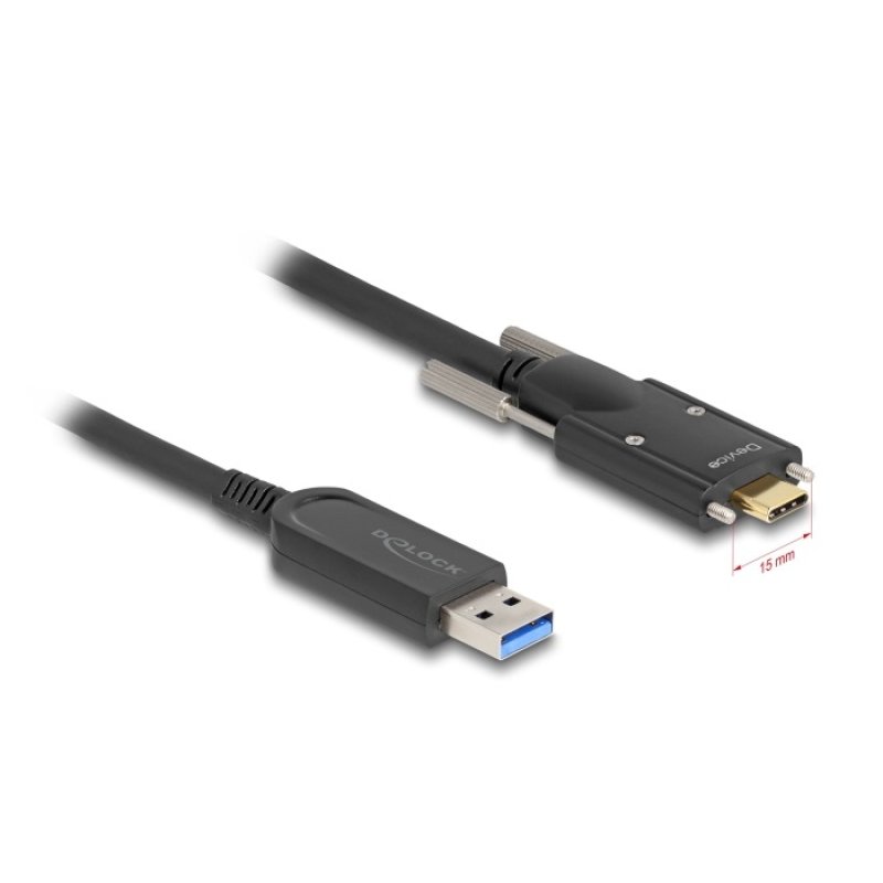 DeLOCK Active Optical Cable USB 10 Gbps Type-A male to USB Type-C male with screws on the sides 10 m