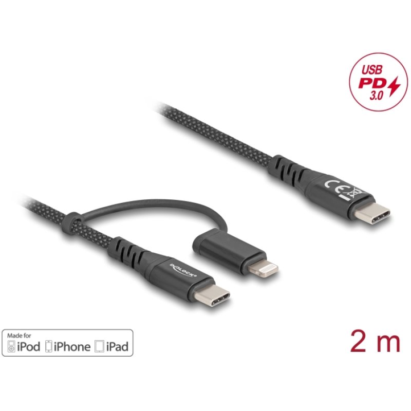 DeLOCK 81171 câble USB 2 m USB C USB C/Lightning Noir