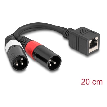 Delock Adapterkabel RJ45 Buchse zu 2 x XLR 3 Pin Stecker schwarz 20 cm