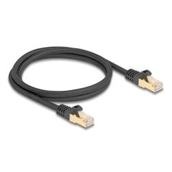 Delock RJ45 Netzwerkkabel mit Geflechtmantel Cat.6A S/FTP Stecker zu Stecker 1 m schwarz
