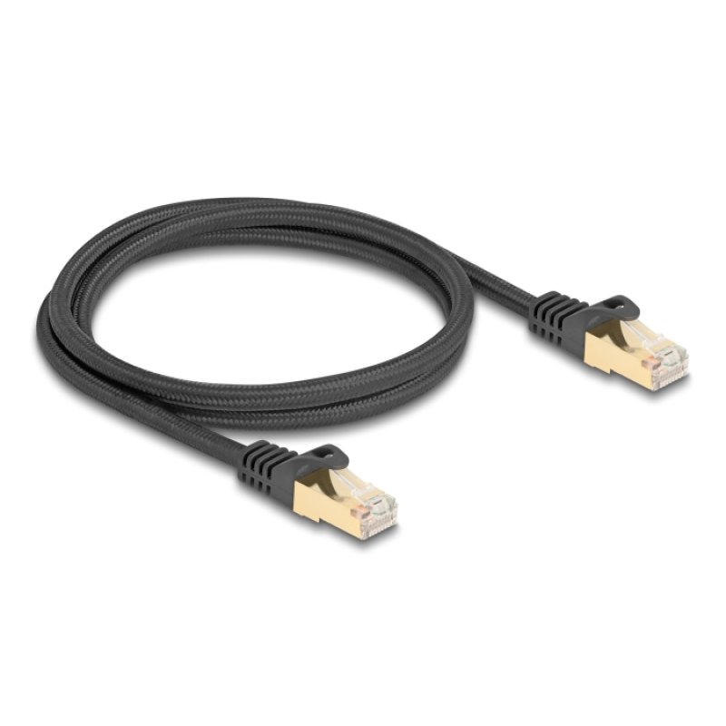 DeLOCK Câble de réseau RJ45 avec chemise tressée Cat.6A S/FTP mâle à mâle, 1 m, noir
