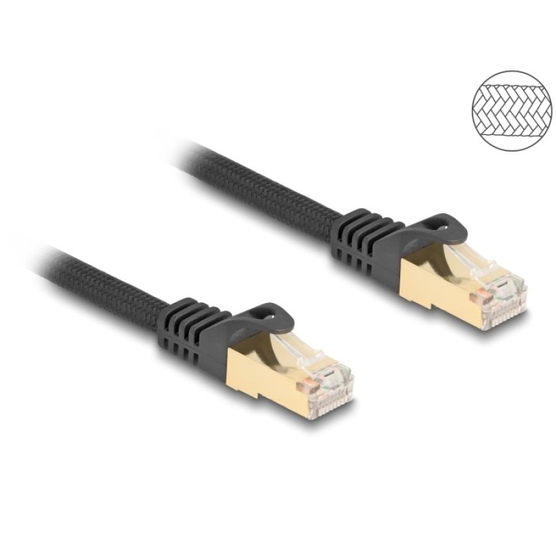 Delock RJ45 Netzwerkkabel mit Geflechtmantel Cat.6A S/FTP Stecker zu Stecker 1 m schwarz