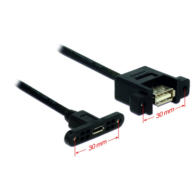 Delock Kabel USB 2.0 Micro-B Buchse zum Einbau USB 2.0 Typ-A Buchse zum Einbau 25 cm