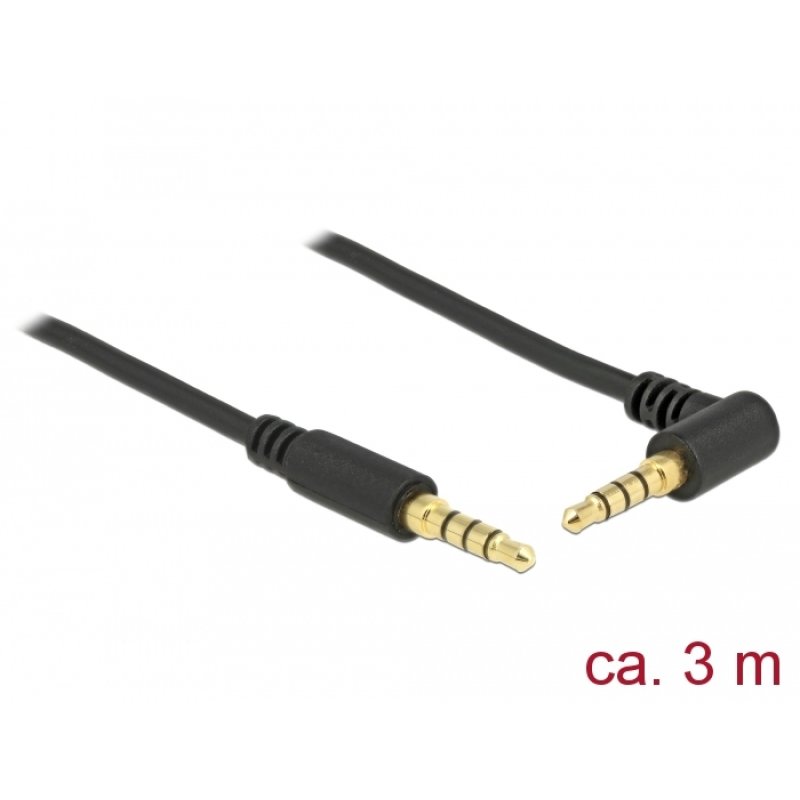 Delock Klinkenkabel 3,5 mm 4 Pin Stecker Stecker gewinkelt 3 m schwarz