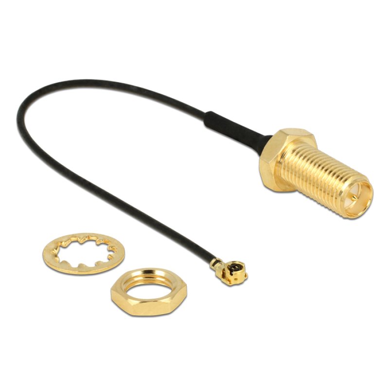 Delock Antennenkabel RP-SMA Buchse zum Einbau zu I-PEX Inc., MHF® I Stecker 1.13 10,0 cm Gewindelänge 10 mm