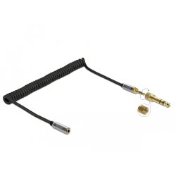 Delock Spiralkabel Verlängerung 3,5 mm 3 Pin Klinkenstecker zu Klinkenbuchse mit 6,35 mm Schraubadapter 2 m