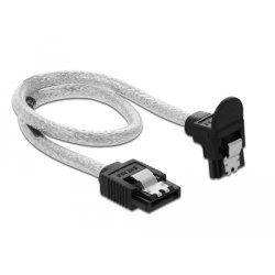 Delock SATA 6 Gb/s Kabel gerade auf unten gewinkelt 30 cm transparent