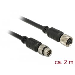 Delock M8 Sensor- / Aktorverlängerungskabel M8 6 Pin Stecker zu M8 6 Pin Buchse wasserdicht 2 m