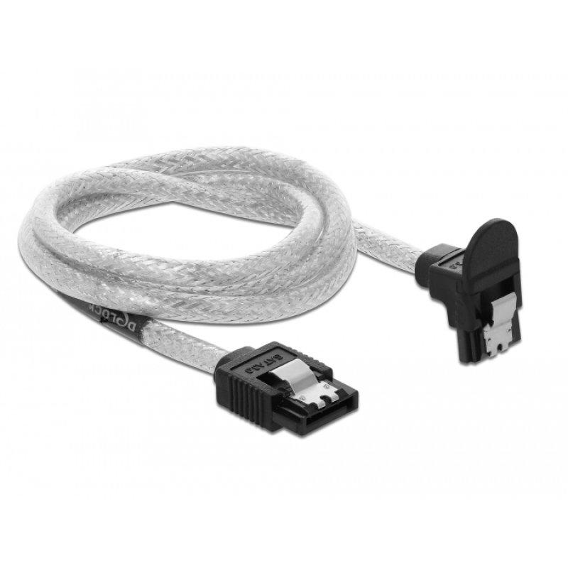 Delock SATA 6 Gb/s Kabel gerade auf unten gewinkelt 70 cm transparent