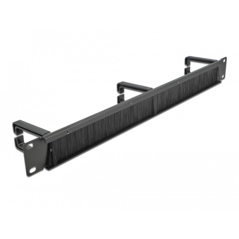 DeLOCK 19″ Cable Management Brush Strip with 3 hooks 1U black