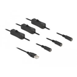 Delock Kabel USB Typ-A Stecker zu 3 x DC 5,5 x 2,1 mm Buchse mit Schalter 1 m