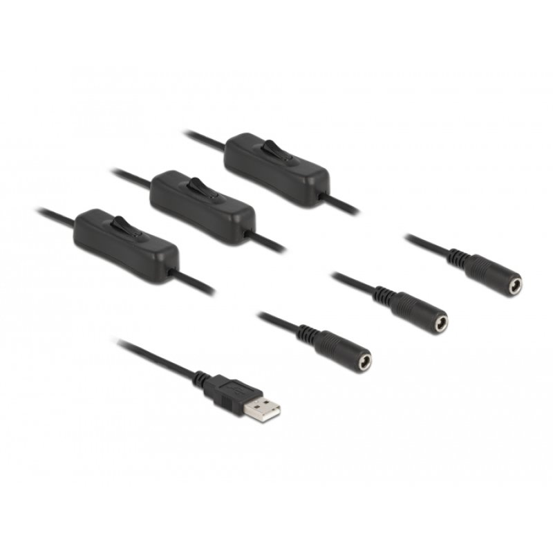 DeLOCK Cable USB Type-A male to 3 x DC 5.5 x 2.1 mm female with switch 1 m