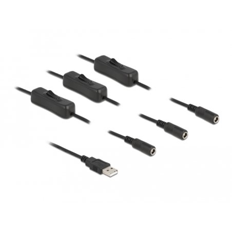 DeLOCK Câble USB Type-A mâle à 3 DC 5,5 x 2,1 mm femelle avec interrupteur, 1 m