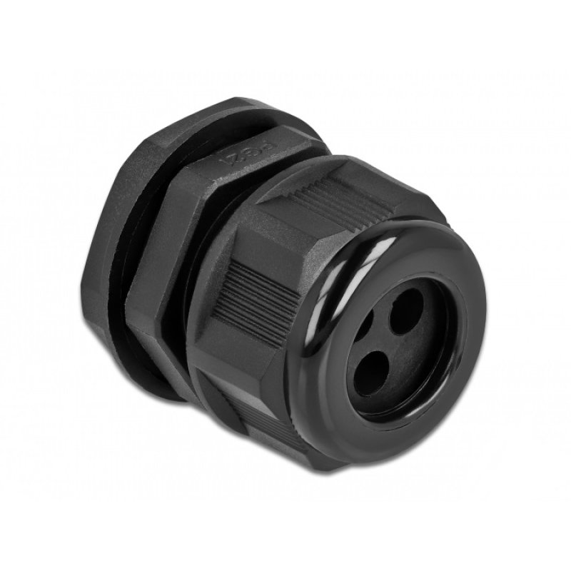 DeLOCK Cable Gland PG21 for round cable with three cable entries black 2 pieces