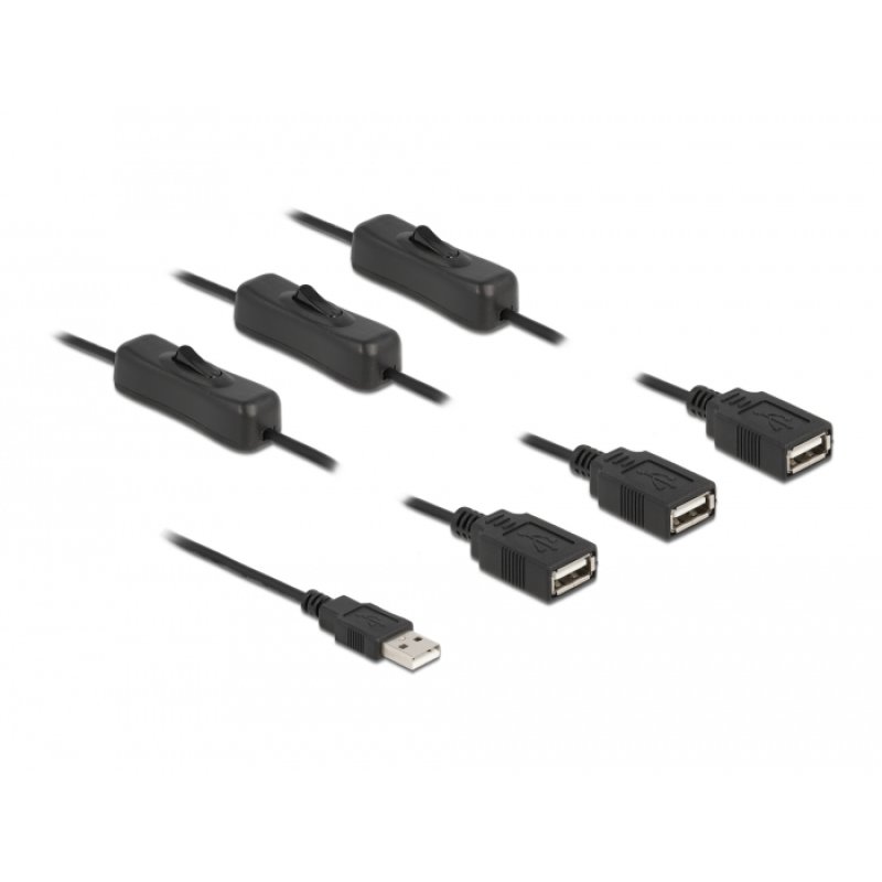 DeLOCK Cable USB Type-A male to 3 x USB Type-A female with switch 1 m