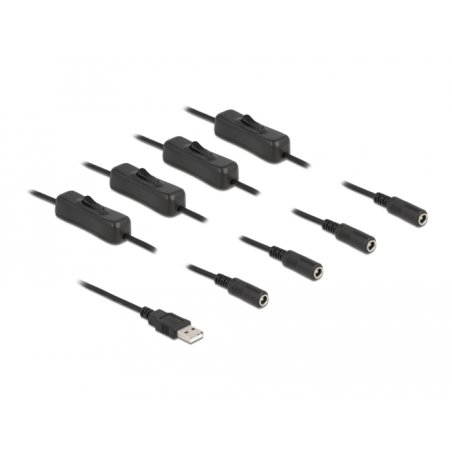 Delock Kabel USB Typ-A Stecker zu 4 x DC 5,5 x 2,1 mm Buchse mit Schalter 1 m