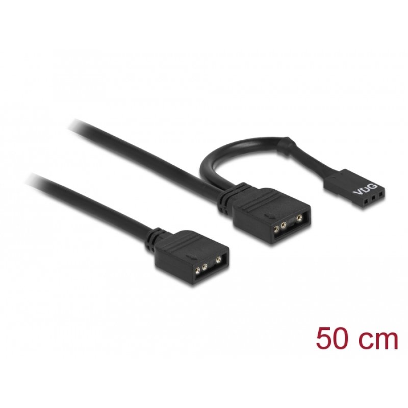 DeLOCK RGB Connection Cable 3 pin for 5 V RGB / ARGB LED illumination with 2 x 3 pin female 50 cm