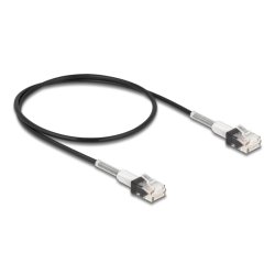 DeLOCK Câble de réseau RJ45 avec double protection contre le pliage, Cat.6A UTP Slim, 0,5 m, noir