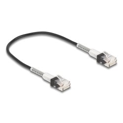 DeLOCK Câble de réseau RJ45 avec double protection contre le pliage, Cat.6A UTP Slim, 0,3 m, noir