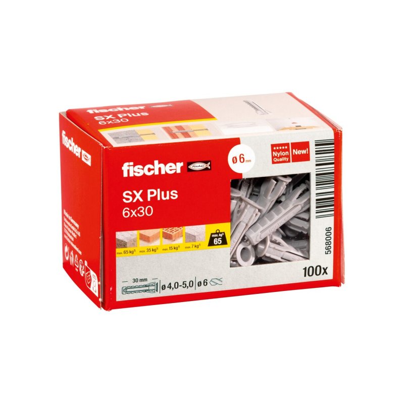 Fischer 568006 ancrage à vis et cheville murale 100 pièce(s) Ancre d'expansion 30 mm