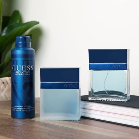 Guess Seductive Blue Men Homme Eau de Toilette 4 Piece Gift Set - Cologne Spray 3.4 Fl. Oz., Deodorizing Body Spray 6.0