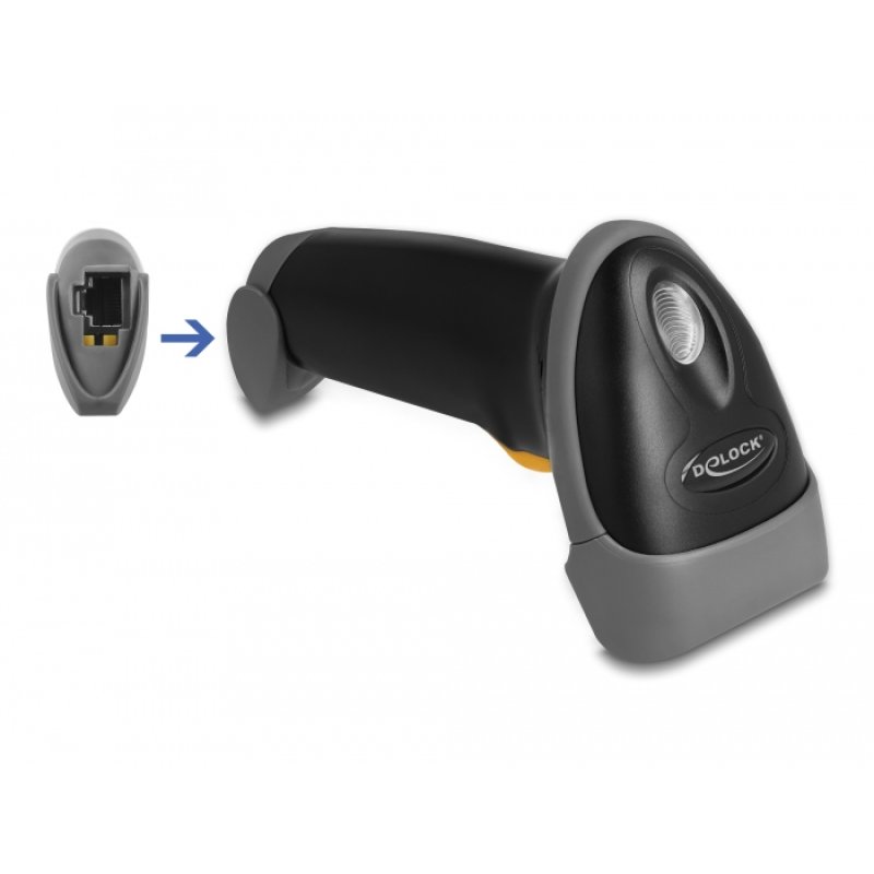 DeLOCK Scanner de code-barres USB 1D avec câble de connexion et support - laser - noir
