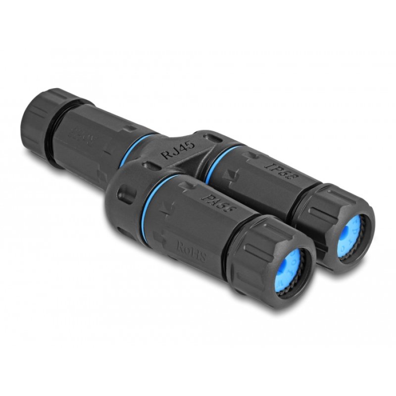 DeLOCK Connecteur de câble RJ45 femelle vers 2 x RJ45 femelles Cat.6A étanches