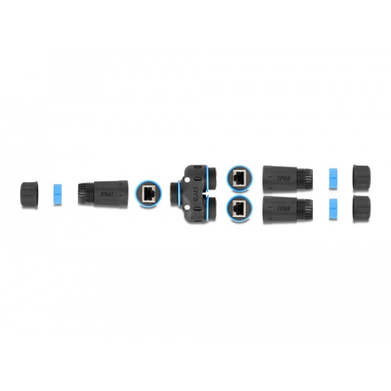 DeLOCK Connecteur de câble RJ45 femelle vers 2 x RJ45 femelles Cat.6A étanches