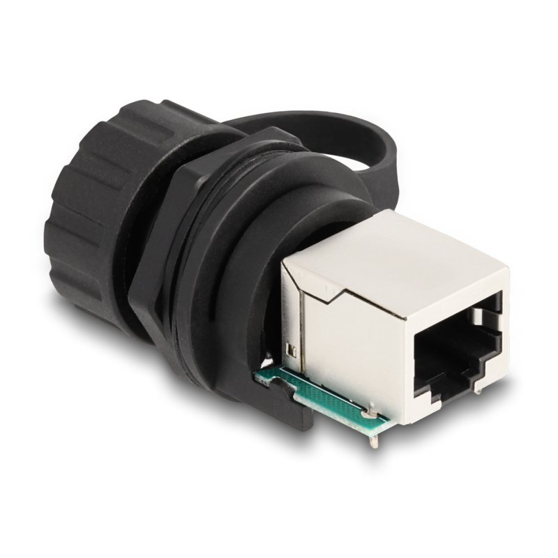 DeLOCK Cable Connector RJ50 jack to RJ50 jack for installation with protective cap IP68 dust and waterproof black